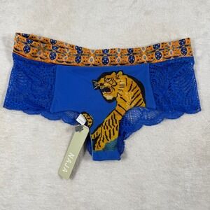 Naja Martina Cheeky Tibet Tiger Graphic Lace Panty Blue Orange XS New